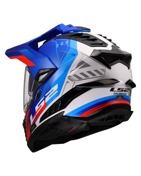 Pala removível e ajustável – capacete enduro LS2 MX701 Explorer Hexa Branco Azul Vermelho