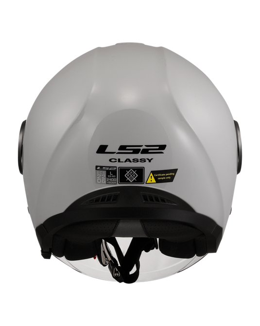 Capacete jet LS2 OF620 Classy Solid Cinza Pérola – vista traseira