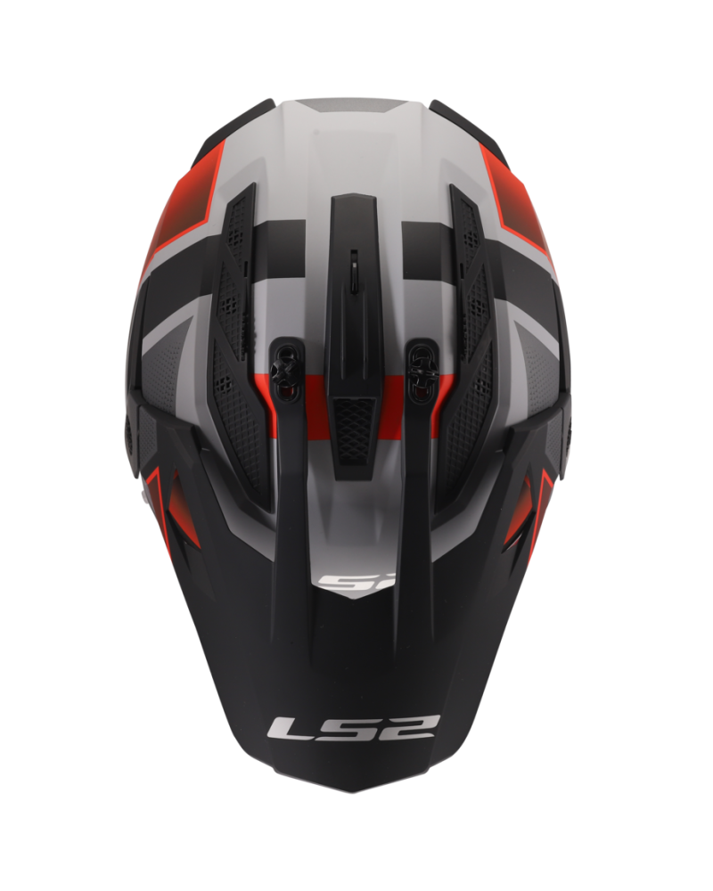 Load image into Gallery viewer, Detalhe do design geométrico em blocos – capacete motocross LS2 MX702 Pioneer II Block Cinza
