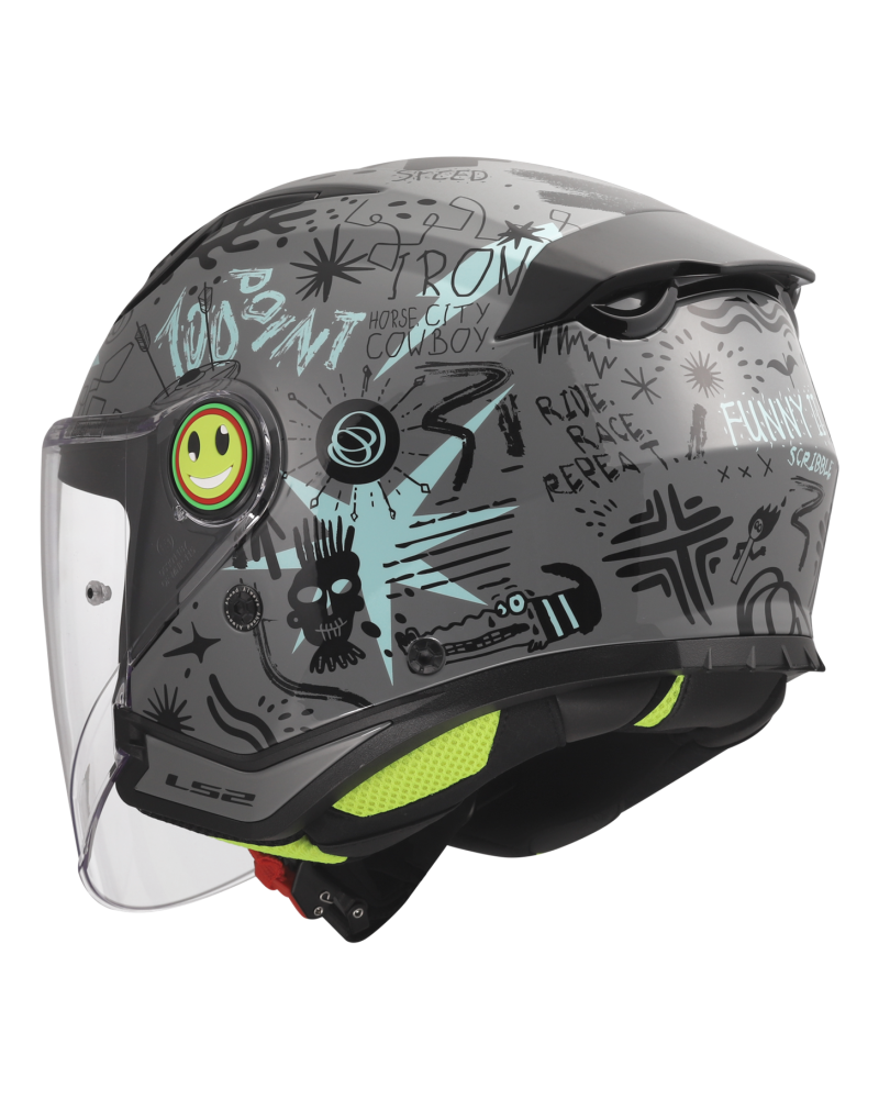 Load image into Gallery viewer, Detalhe do design bicolor Scribble – capacete jet infantil LS2 OF622 Funny II
