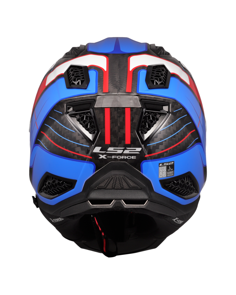 Load image into Gallery viewer, Capacete motocross LS2 MX703 X-Force C Galuo Branco Vermelho Azul – perspetiva em uso
