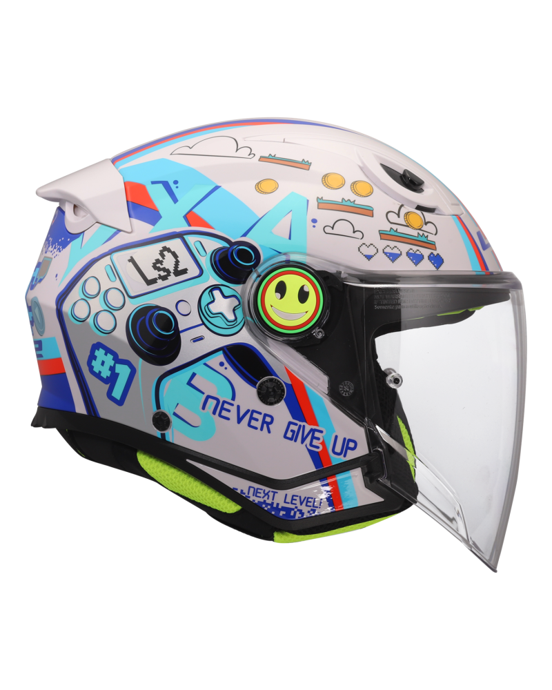 Load image into Gallery viewer, Viseira integrada – capacete jet infantil LS2 OF622 Funny II Next Level Branco Brilho
