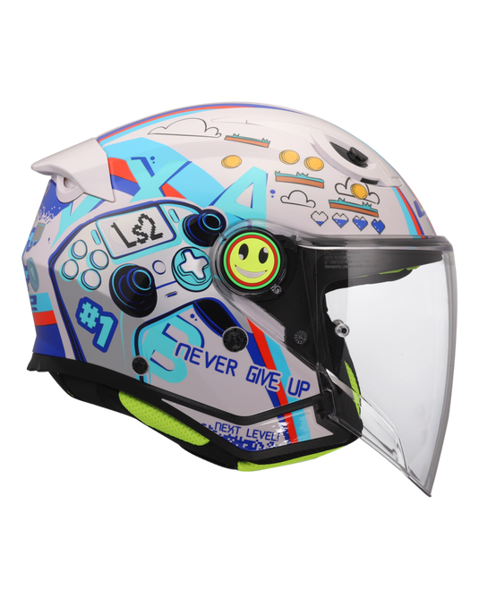 Viseira integrada – capacete jet infantil LS2 OF622 Funny II Next Level Branco Brilho