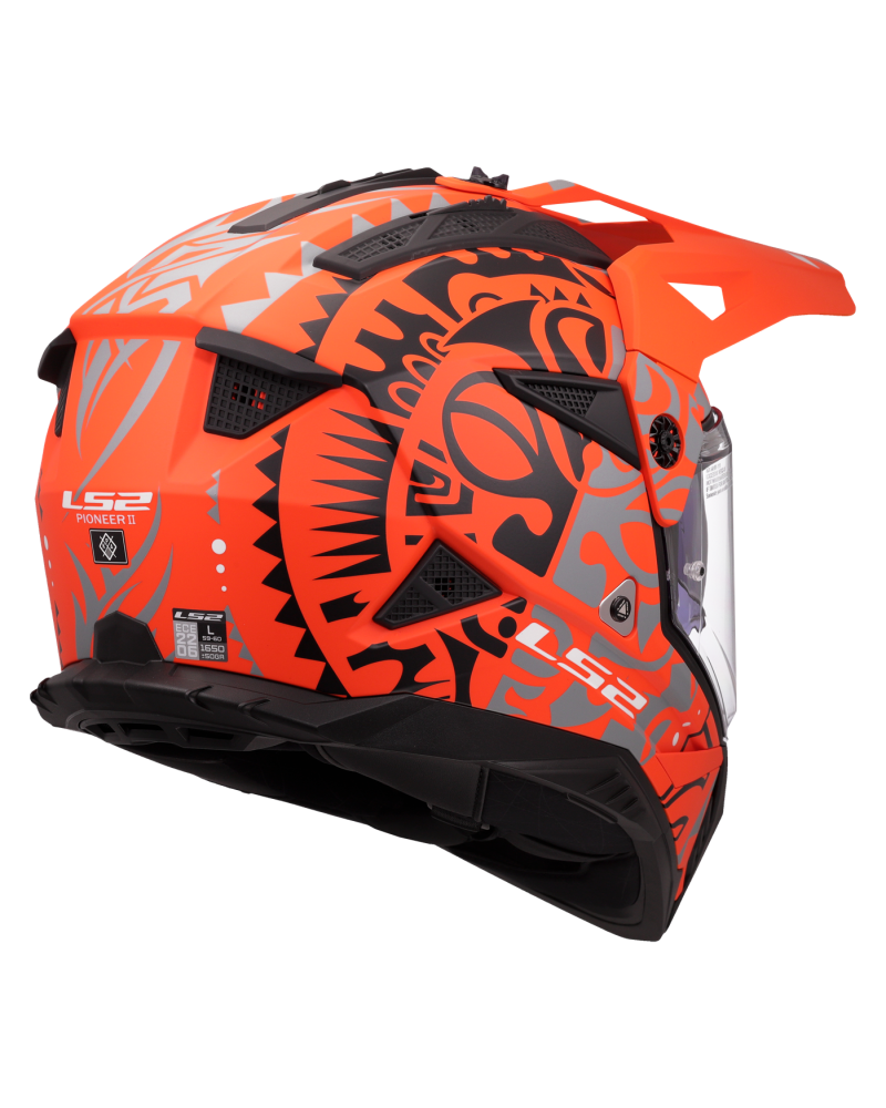 Load image into Gallery viewer, Detalhe do design – capacete motocross LS2 MX702 Pioneer II Rangi Laranja Mate
