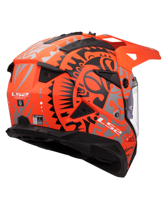 Detalhe do design – capacete motocross LS2 MX702 Pioneer II Rangi Laranja Mate