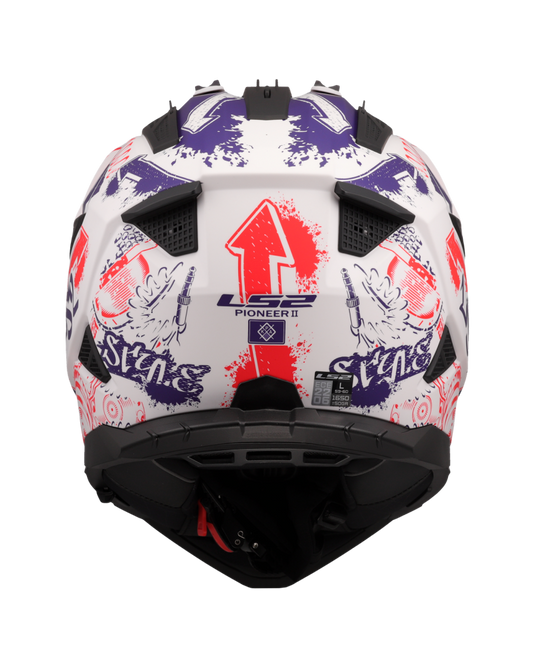 Pala removível e ajustável – capacete motocross LS2 MX702 Pioneer II Fantasy Branco Mate