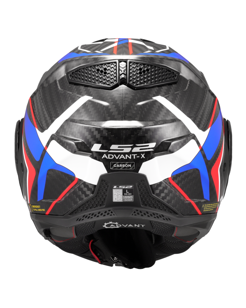 Load image into Gallery viewer, Capacete modular LS2 FF901 Advant-X C Future II Branco Azul Vermelho – vista traseira
