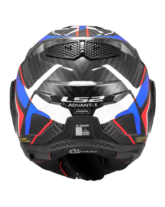 Capacete modular LS2 FF901 Advant-X C Future II Branco Azul Vermelho – vista traseira