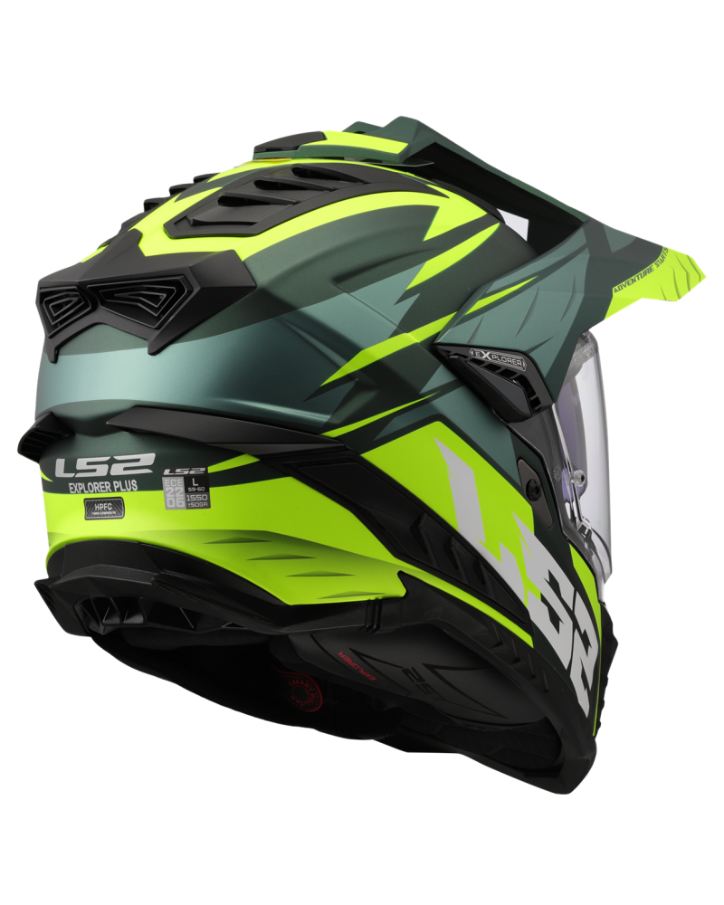 Load image into Gallery viewer, Capacete enduro LS2 MX701 Explorer Spire Verde Mate Amarelo Hi-Vision – detalhe do design
