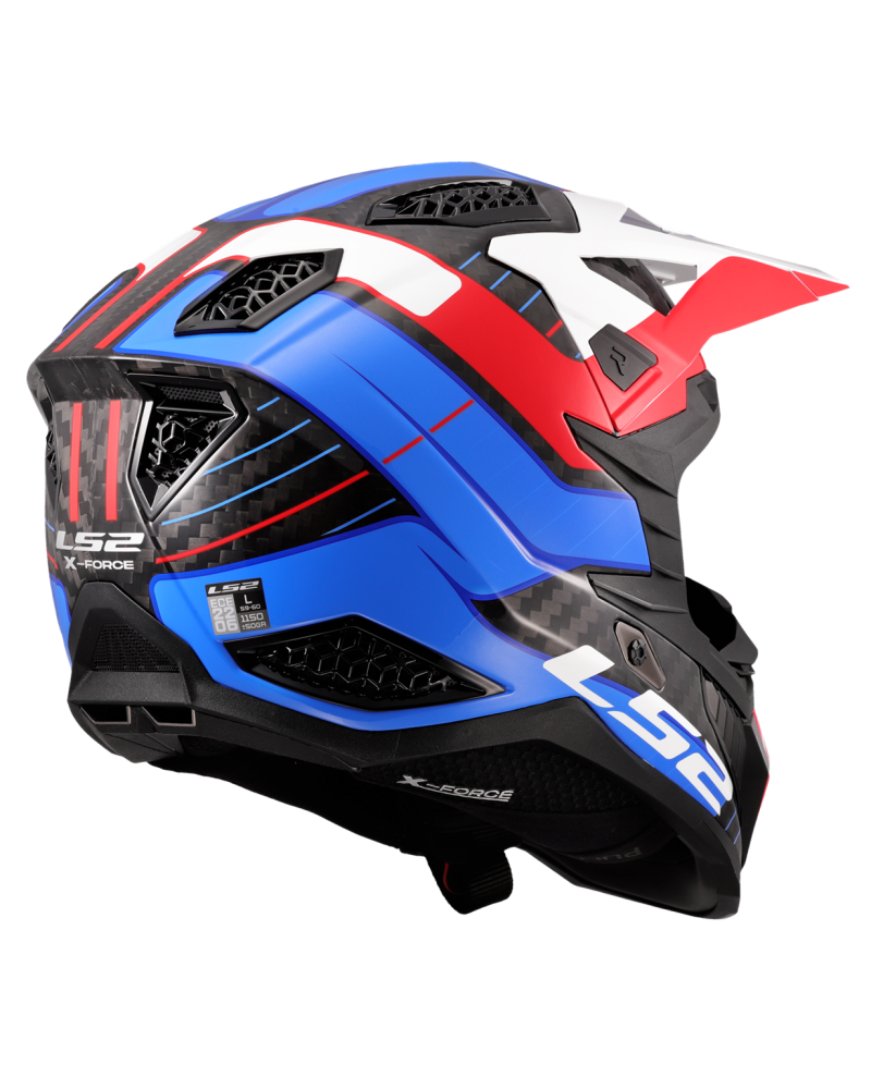 Load image into Gallery viewer, Capacete motocross LS2 MX703 X-Force C Galuo Branco Vermelho Azul – detalhe gráfico
