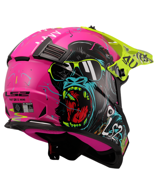 Pala removível e ajustável – capacete motocross infantil LS2 MX437 Fast Evo II Mini Gorilla