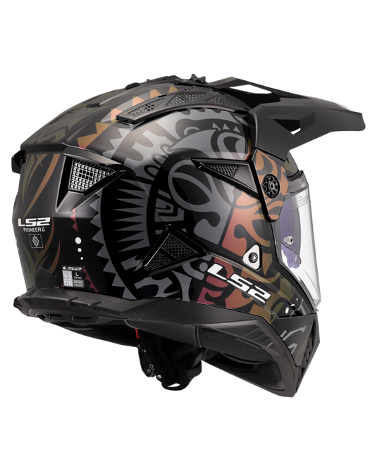 Pala removível e ajustável – capacete motocross LS2 MX702 Pioneer II Rangi Preto Camaleão
