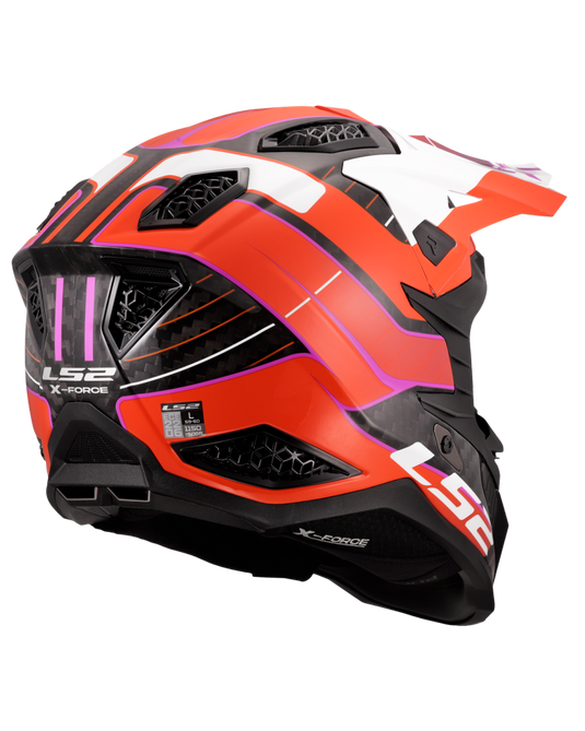 Calota em fibra de carbono – capacete motocross LS2 MX703 X-Force C Galuo Laranja