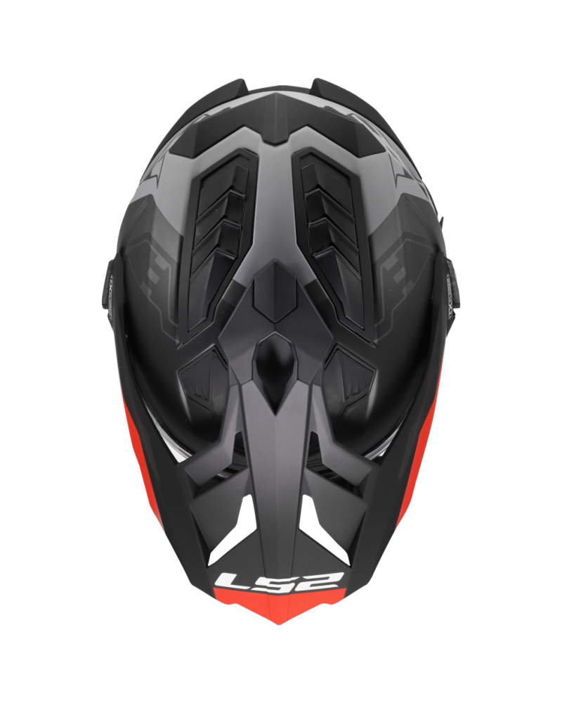 Load image into Gallery viewer, Pala removível e ajustável – capacete enduro LS2 MX701 Explorer Hexa Preto Vermelho Cinza

