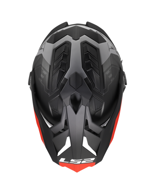 Pala removível e ajustável – capacete enduro LS2 MX701 Explorer Hexa Preto Vermelho Cinza
