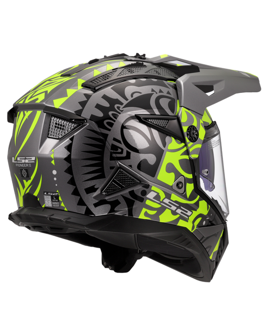 Pala removível e ajustável – capacete motocross LS2 MX702 Pioneer II Rangi Amarelo Hi-Vision