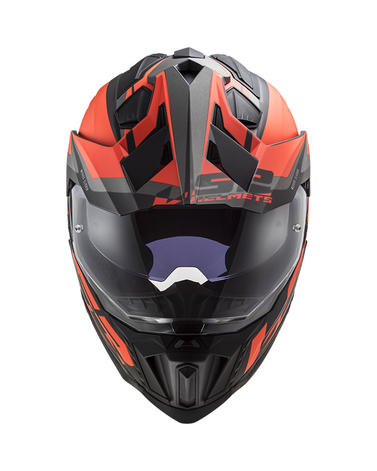 Calota em termoplástico – capacete enduro LS2 MX701 Explorer Alter Preto Mate Laranja Fluo