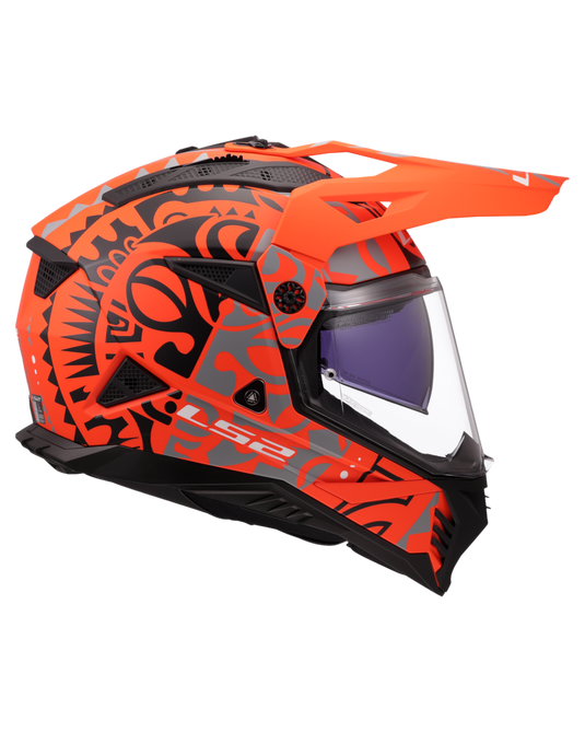 Pala removível e ajustável – capacete motocross LS2 MX702 Pioneer II Rangi Laranja Mate