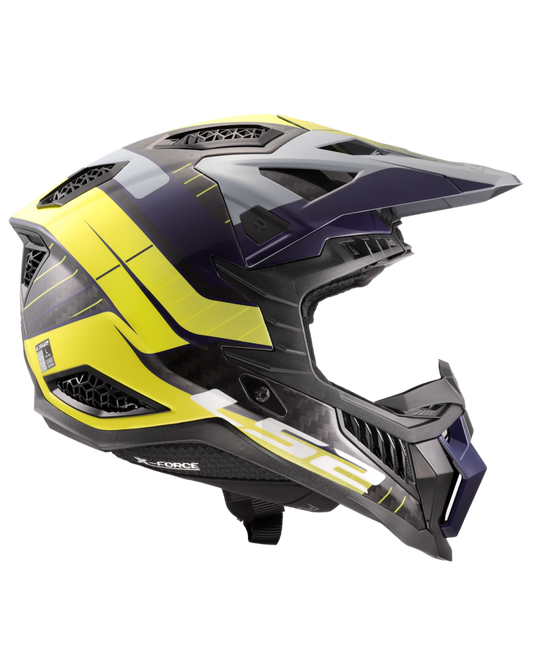 Capacete motocross LS2 MX703 X-Force C Galuo Cinzento Amarelo – detalhe da pala