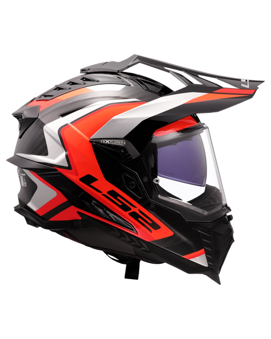 Fecho duplo D – capacete enduro LS2 MX701 Explorer C Frontier II Laranja Cinza