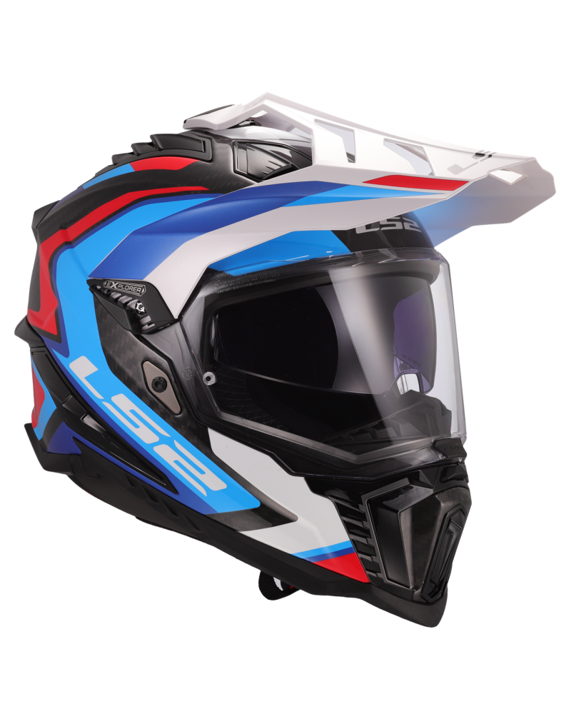 Load image into Gallery viewer, Calota em fibra de carbono – capacete enduro LS2 MX701 Explorer C Frontier II Branco Azul

