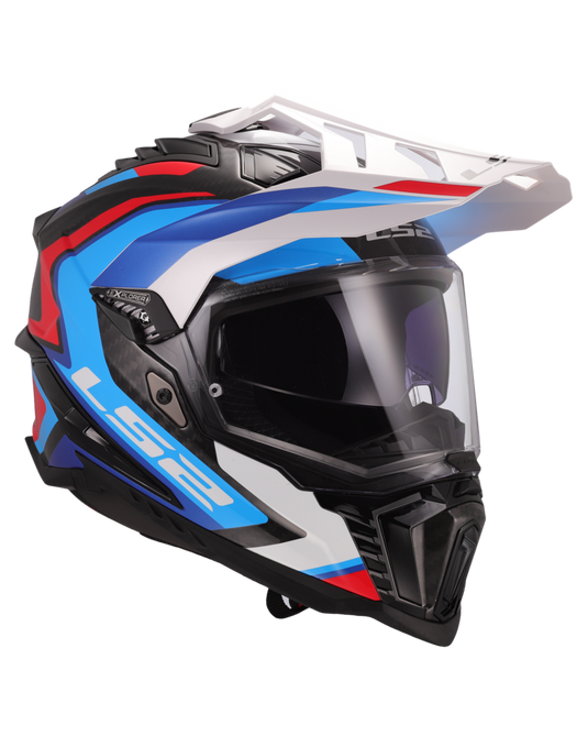 Calota em fibra de carbono – capacete enduro LS2 MX701 Explorer C Frontier II Branco Azul