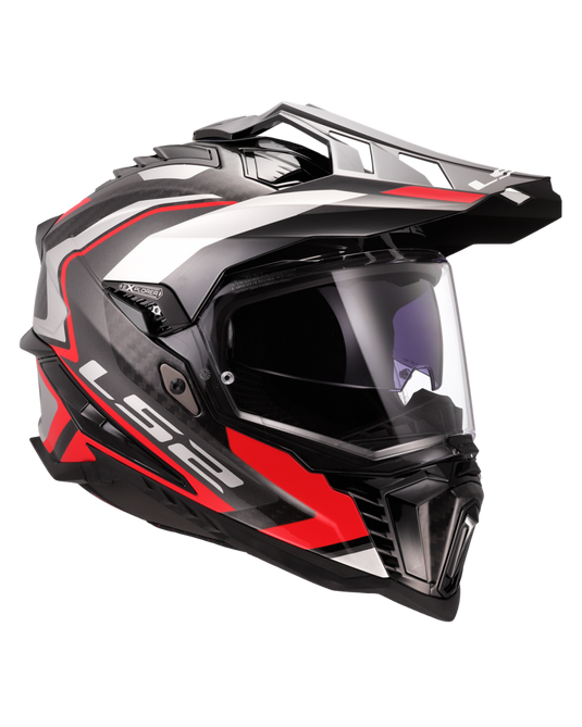 Calota em fibra de carbono – capacete enduro LS2 MX701 Explorer C Frontier II Vermelho Preto