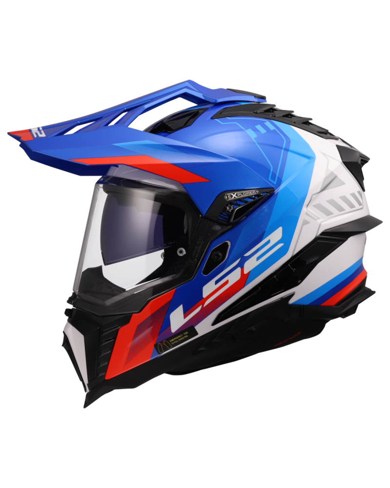 Load image into Gallery viewer, Calota em termoplástico – capacete enduro LS2 MX701 Explorer Hexa Branco Azul Vermelho

