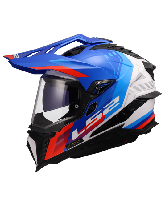 Calota em termoplástico – capacete enduro LS2 MX701 Explorer Hexa Branco Azul Vermelho