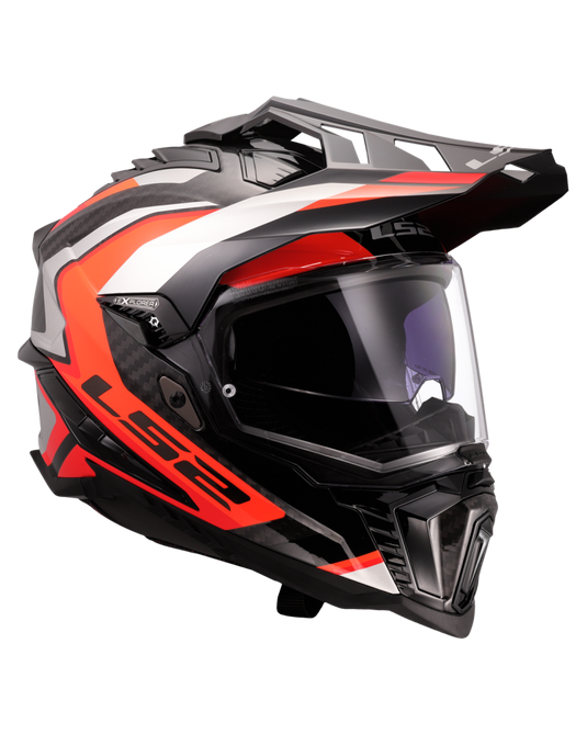 Calota em fibra de carbono – capacete enduro LS2 MX701 Explorer C Frontier II Laranja Cinza