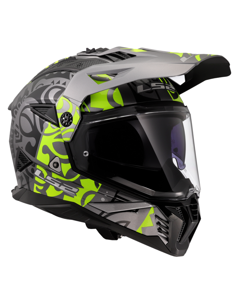 Load image into Gallery viewer, Fecho duplo D – capacete motocross LS2 MX702 Pioneer II Rangi Amarelo Hi-Vision Cinza
