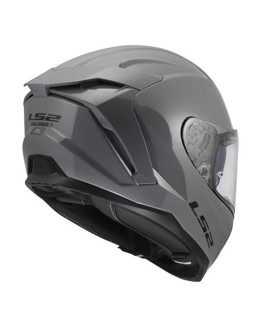 Capacete LS2 FF817 Challenger II Solid Cinza Nardo – detalhe do fecho micrométrico duplo D