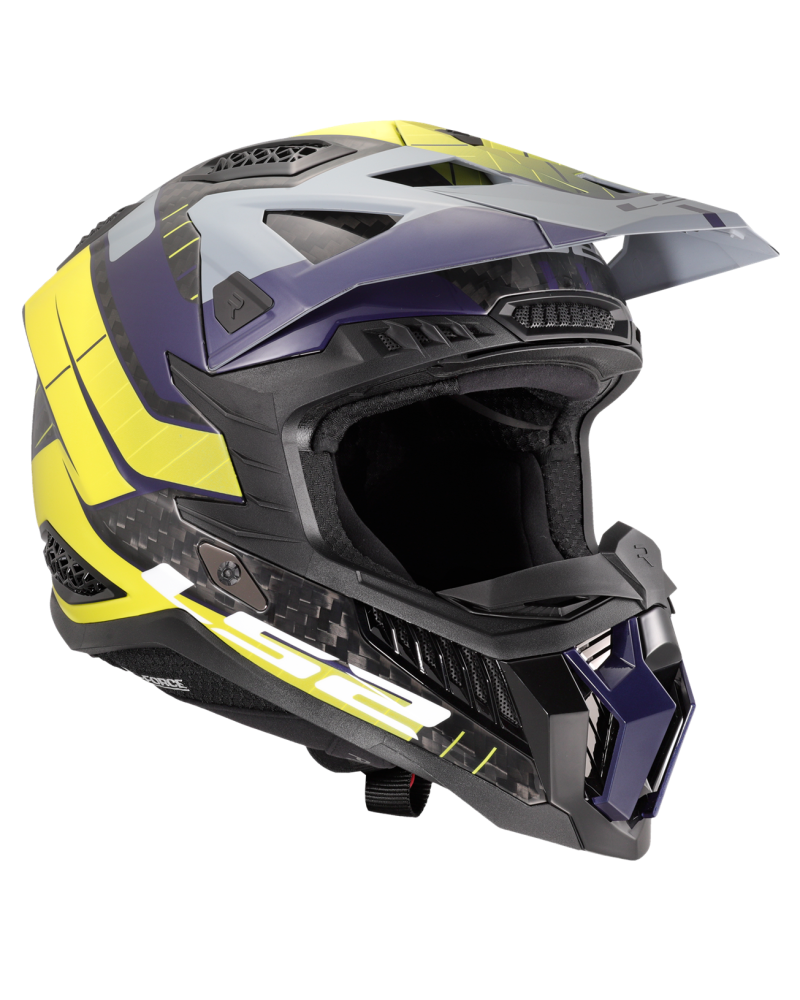 Load image into Gallery viewer, Capacete motocross LS2 MX703 X-Force C Galuo Cinzento Amarelo Hi-Vision – perspetiva em uso
