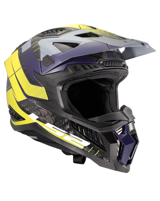 Capacete motocross LS2 MX703 X-Force C Galuo Cinzento Amarelo Hi-Vision – perspetiva em uso