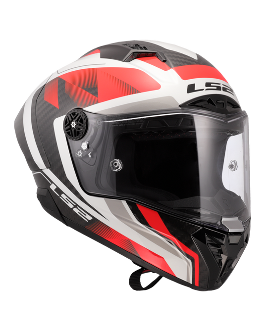 Fecho duplo D – capacete integral LS2 FF805 Thunder C GP Raute Branco Vermelho