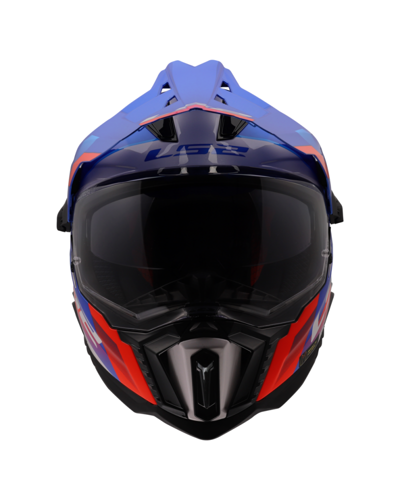 Load image into Gallery viewer, Capacete enduro LS2 MX701 Explorer Hexa Branco Azul Vermelho – perspetiva em uso
