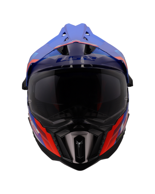 Capacete enduro LS2 MX701 Explorer Hexa Branco Azul Vermelho – perspetiva em uso