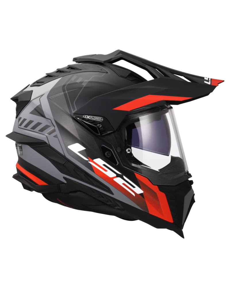 Load image into Gallery viewer, Fecho duplo D – capacete enduro LS2 MX701 Explorer Hexa Preto Vermelho Cinza
