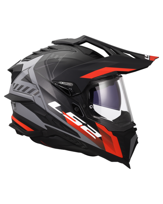 Fecho duplo D – capacete enduro LS2 MX701 Explorer Hexa Preto Vermelho Cinza