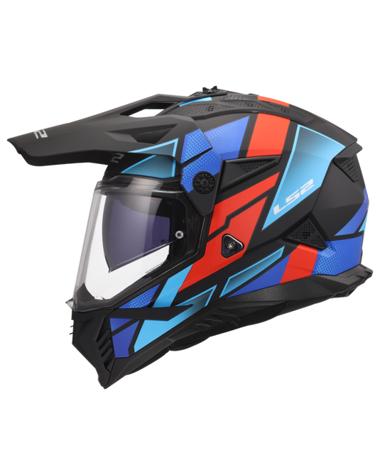 Calota em termoplástico – capacete motocross LS2 MX702 Pioneer II Block Preto Vermelho Azul