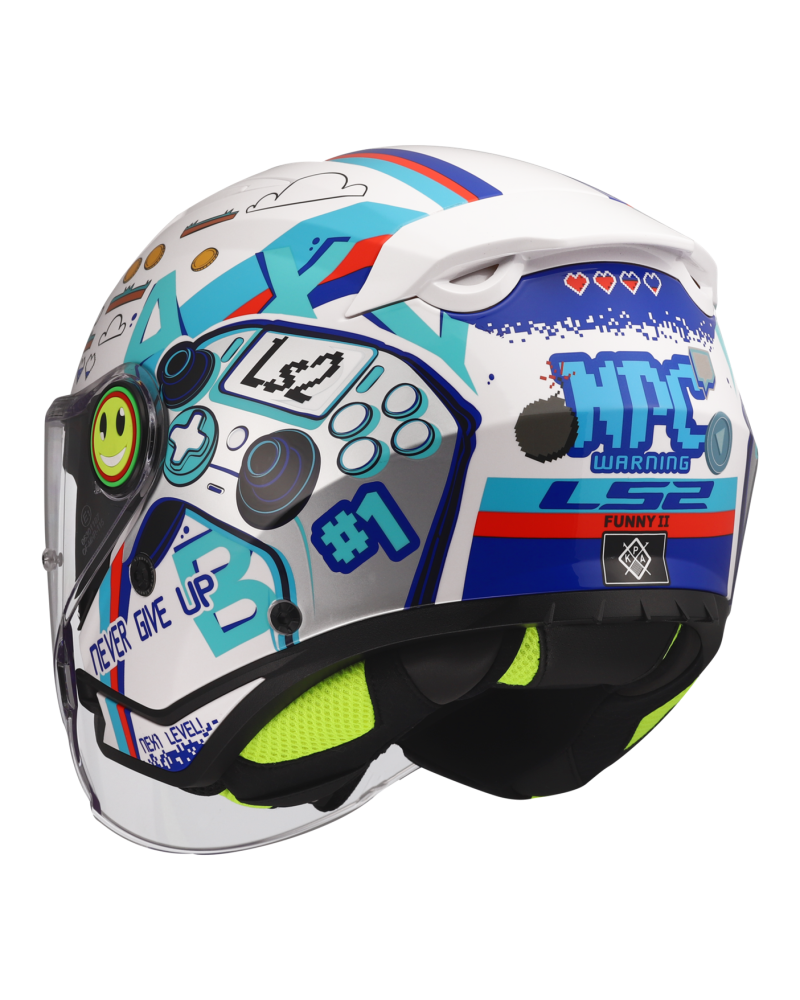 Load image into Gallery viewer, Fecho duplo D – capacete jet infantil LS2 OF622 Funny II Next Level Branco Brilho
