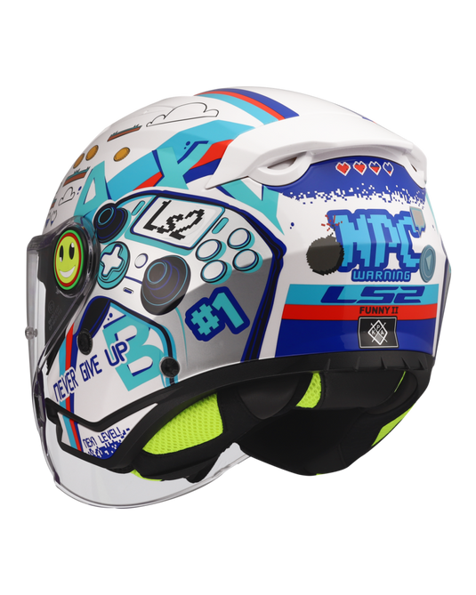 Fecho duplo D – capacete jet infantil LS2 OF622 Funny II Next Level Branco Brilho