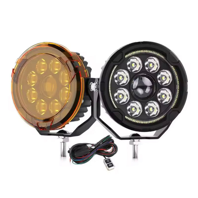 Faróis Auxiliares LED 4.5 Pol 70W - Projector 9 LEDs com luz Presença halo