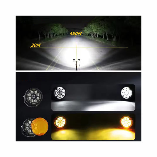 Faróis Auxiliares LED 4.5 Pol 70W - Projector 9 LEDs com luz Presença halo