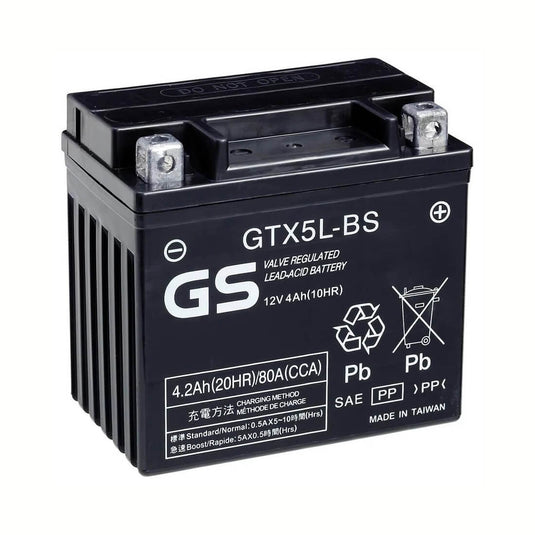 Bateria GS GTX5L-BS 12V 5Ah AGM selada sem manutenção para moto e scooter
