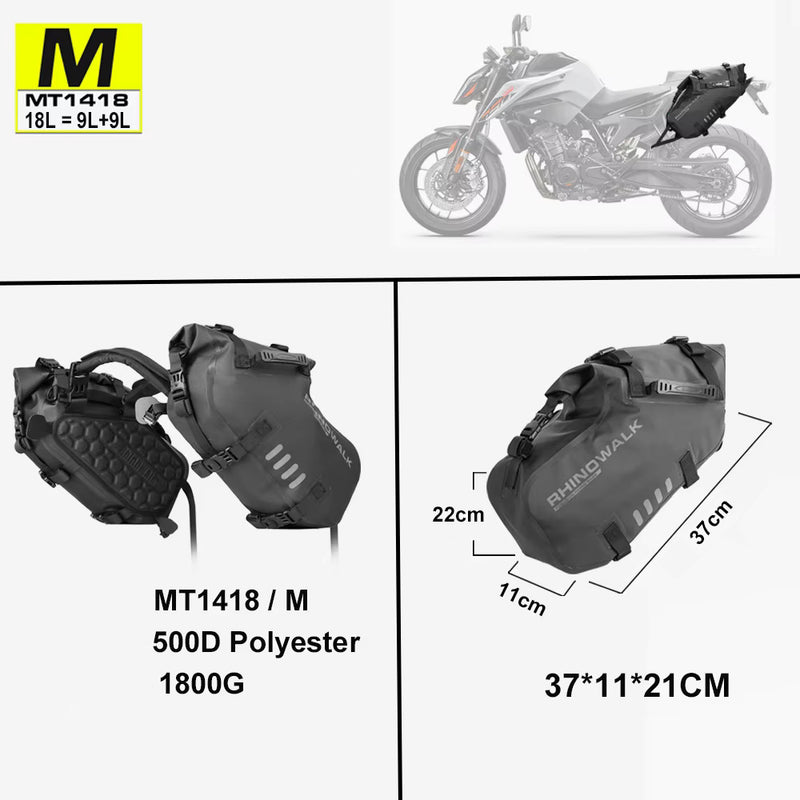 Carregue imagem no visualizador da galeriaSacos laterais para moto Rhinowalk 18L/28L/48L - Impermeáveis com sistema de fixação sem suporte
