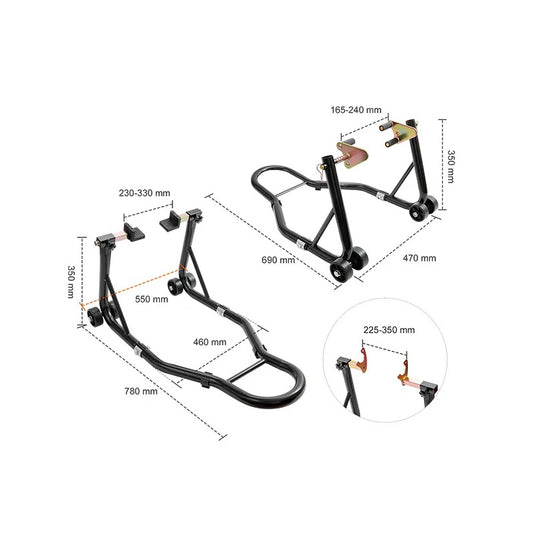 Cavalete elevador para moto - Suporte dianteiro e traseiro 385 kg