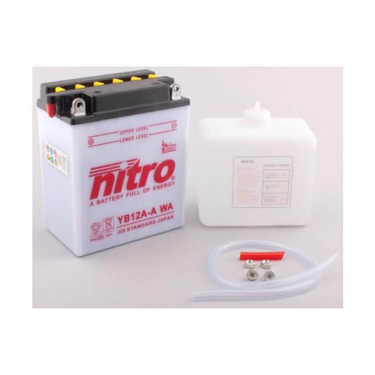 Bateria Nitro NB12A-A 12V 12Ah com Eletrólito — bateria moto média grande cilindrada chumbo-ácido terminal positivo à esquerda
