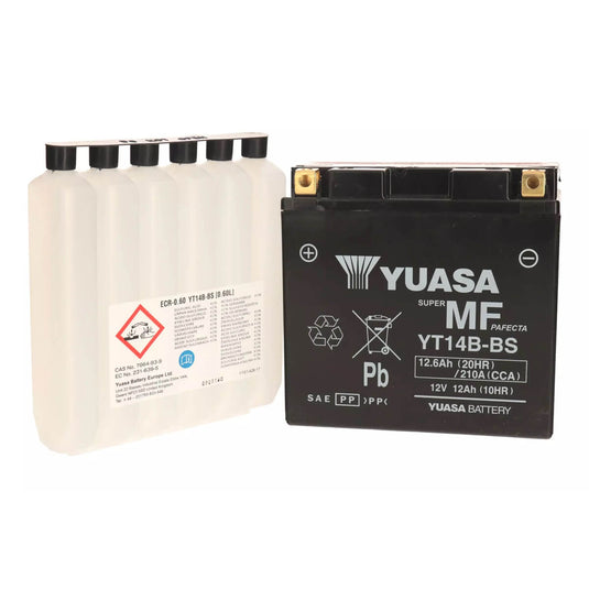Bateria Yuasa YT14B-BS 12V 12Ah — 210A CCA, tecnologia MF sem manutenção