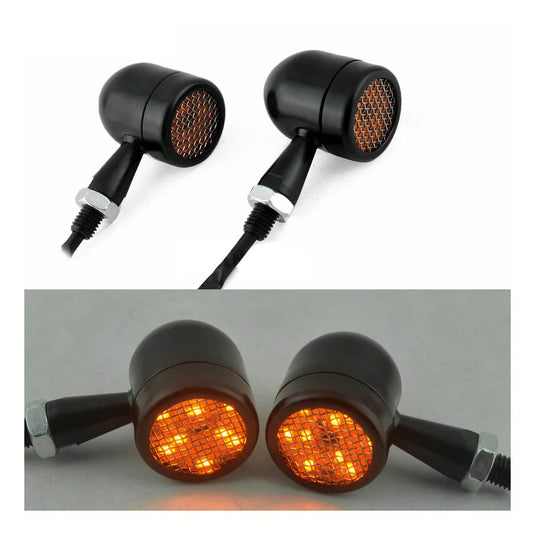 Mini piscas LED bala 12V moto — dimensões e detalhe de montagem